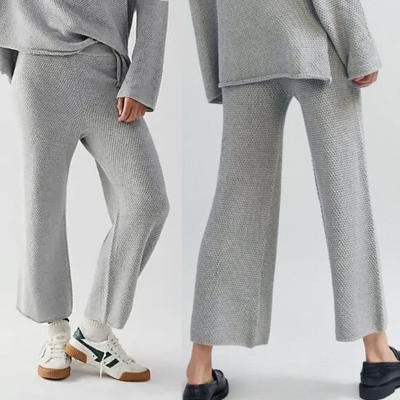 Free People Beach Hailee Knit High Rise Cropped Wide Leg Pants Light Gray Size L - Picture 2 of 15